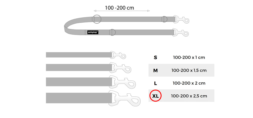 Amiplay Denim 6 in 1 Adjustable Leash - Denim Light Blue & Denim Original