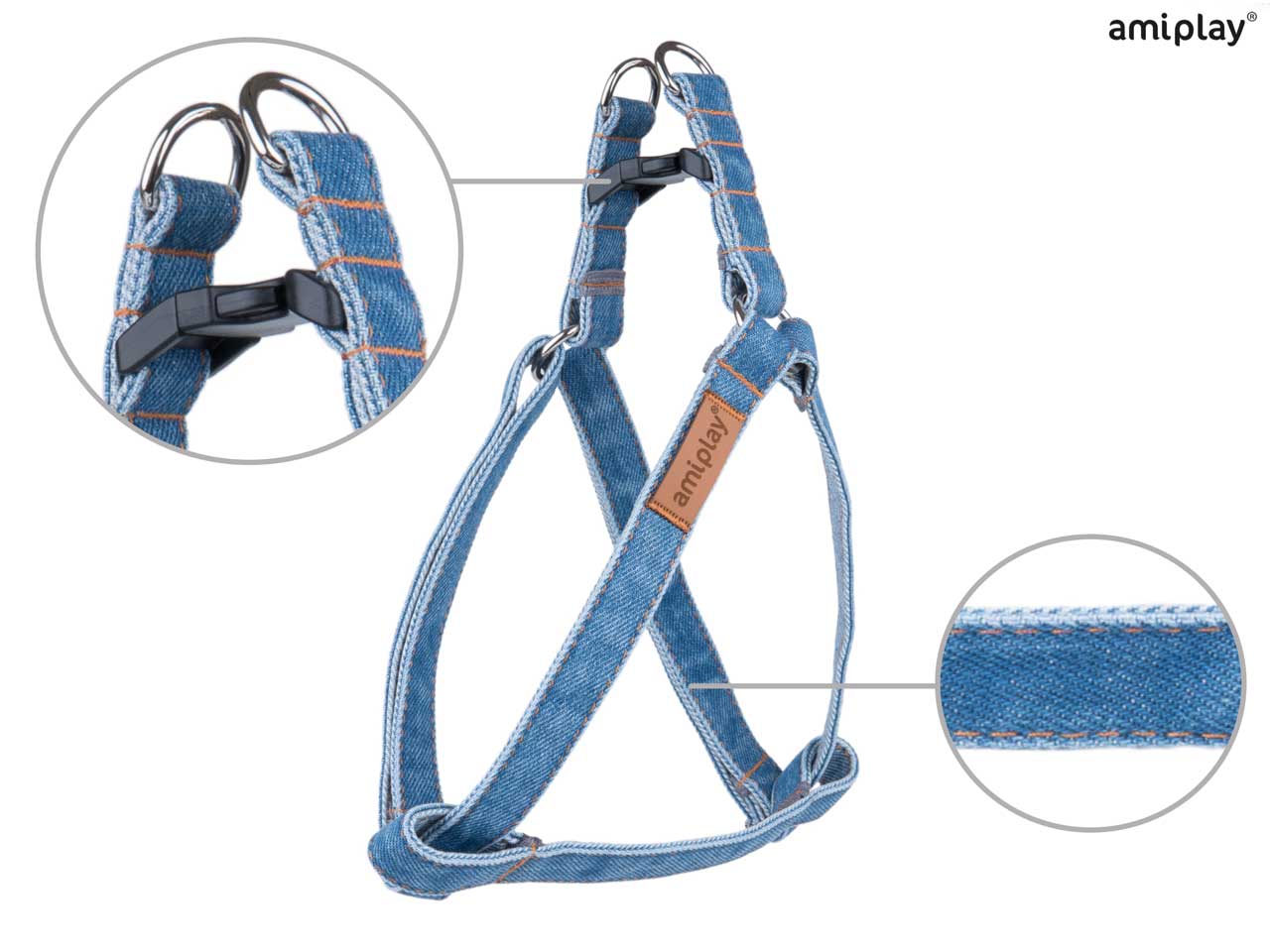 Amiplay Denim Adjustable Step-in Harness - Denim Original or Denim Light Blue