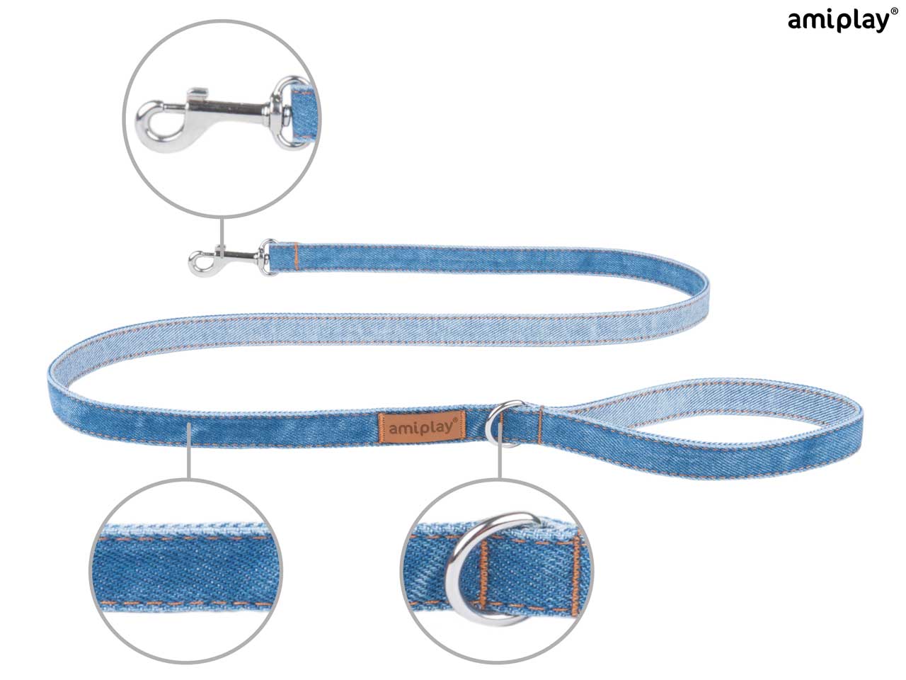 Amiplay Denim Leash - Denim Light Blue & Denim Original